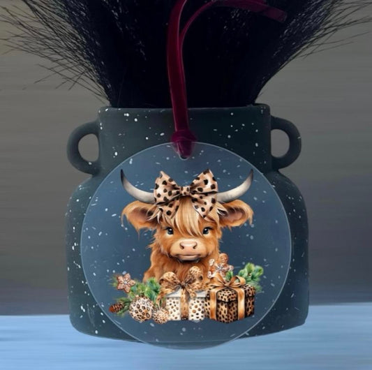 4”Acrylic Ornament Christmas Leopard Highland Cow